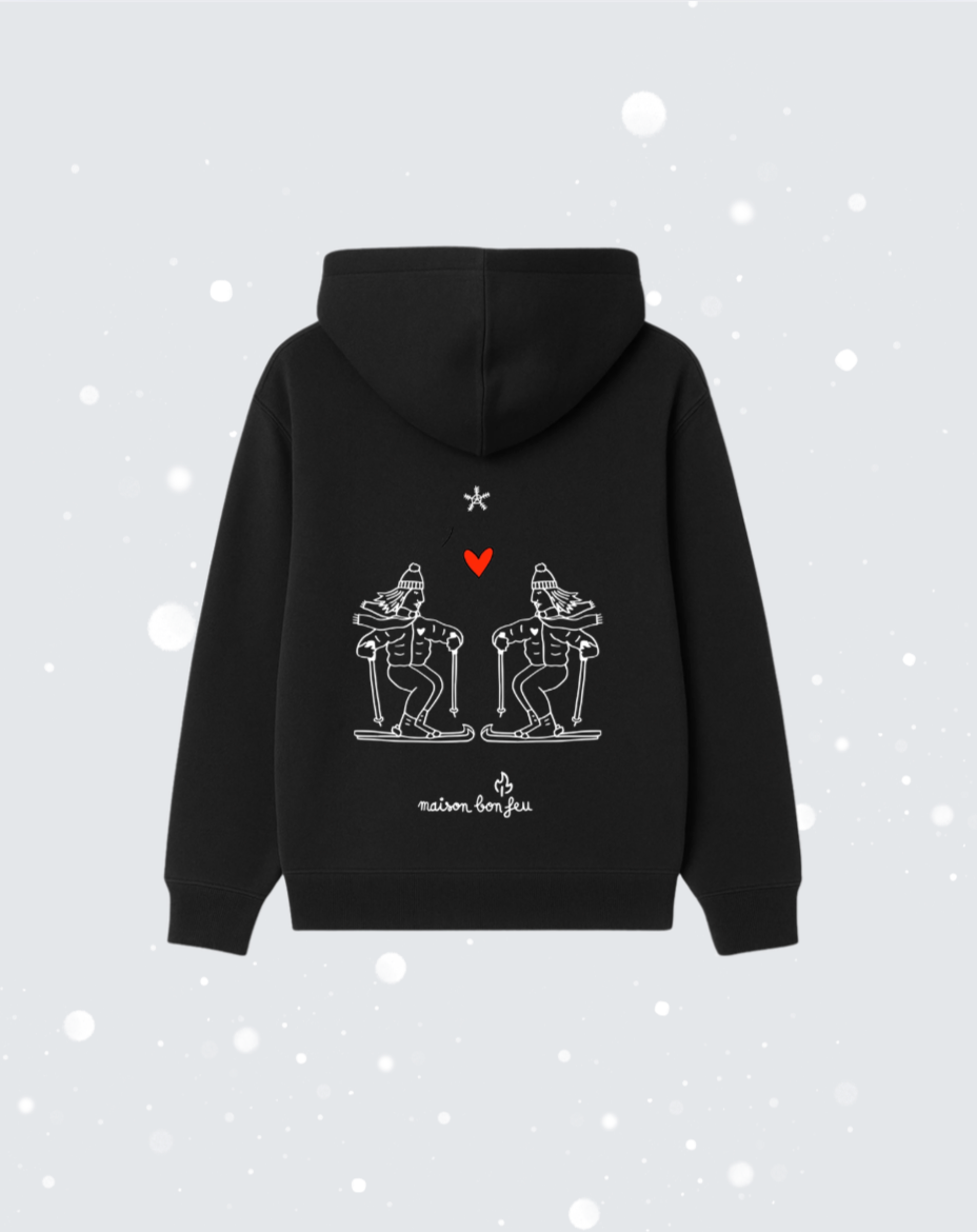 Hoodie Zippé noir - SKI CLUB